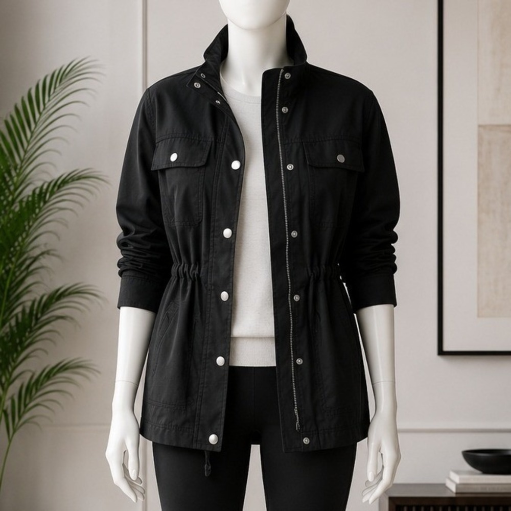 GAP Women Utility Jacket Black Cinched Waist Field Coat Small